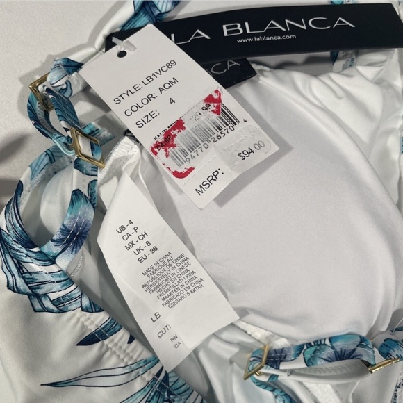 NWT LA BLANCA [ 4 ] Tranquility Palm‎ Ruffle Tankini Top in Aquamarine - Picture 10 of 10